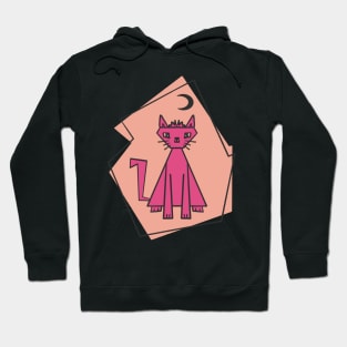 Geometric shape deep pink cut cat with black half moon Hoodie